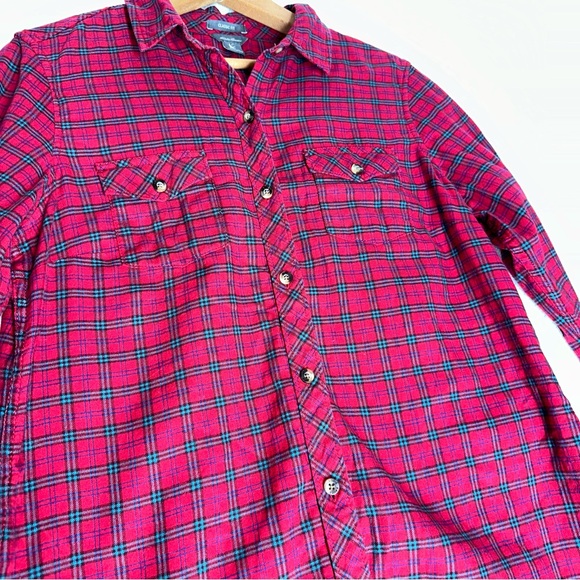 Eddie Bauer Womens M Red Scotch Tartan Plaid Button Up Classic Fit Flannel Shirt - Picture 2 of 8